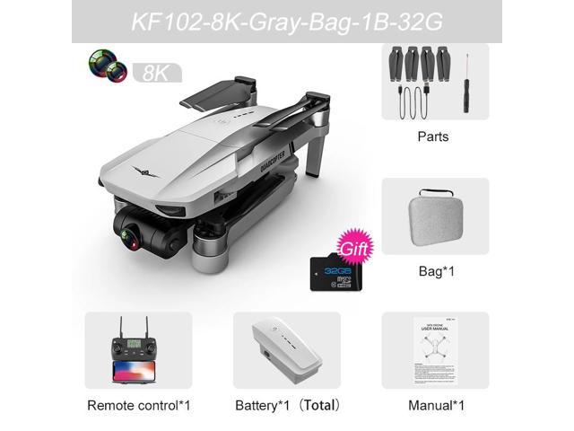 KF102 GPS Drone 8K HD Camera 2-Axis Gimbal Professional Anti-Shake Aerial Photography Brushless Foldable Quadcopter 1.2km Gray 8K 1 Battery