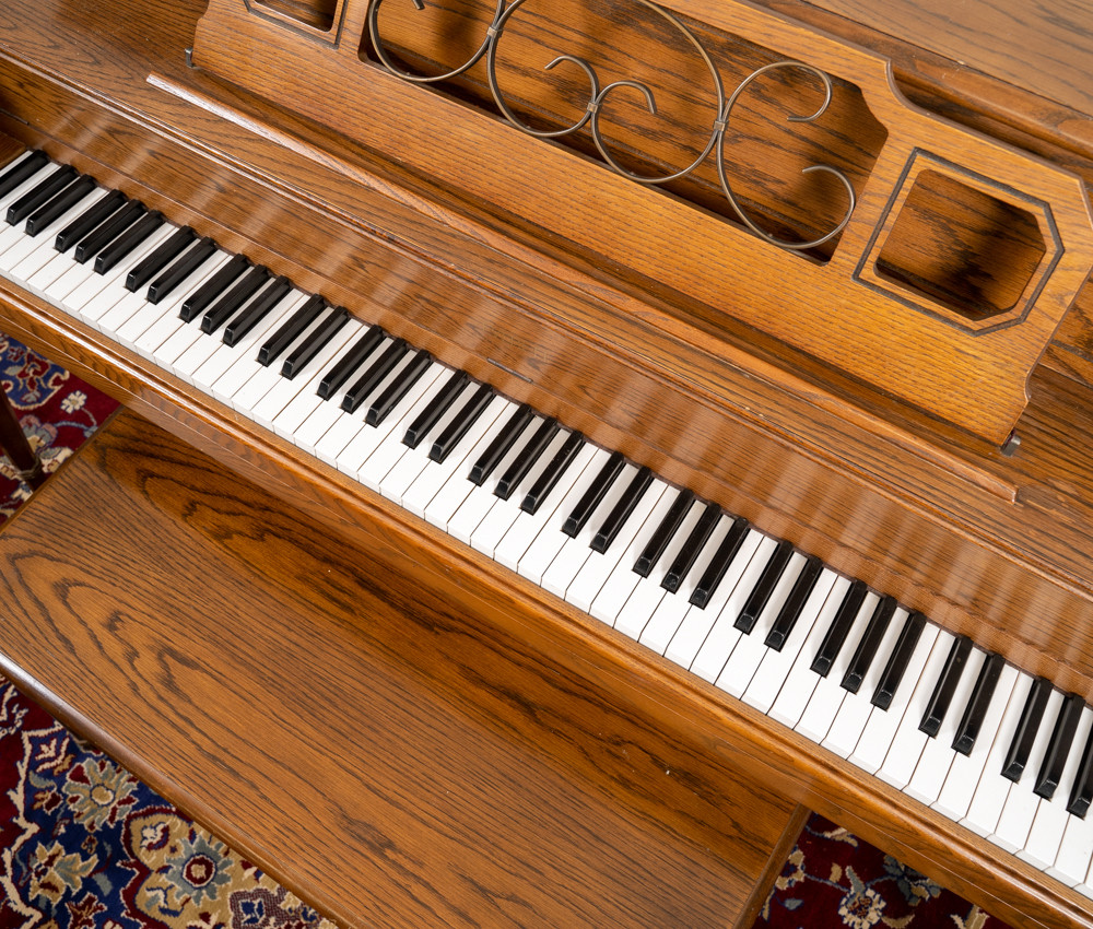 Everette Upright Piano Satin Oak